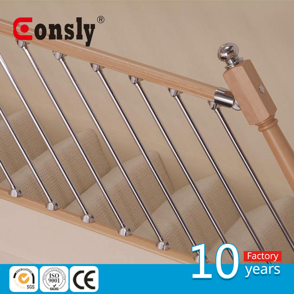 Construction tempered railings with stainless steel railing wood stair